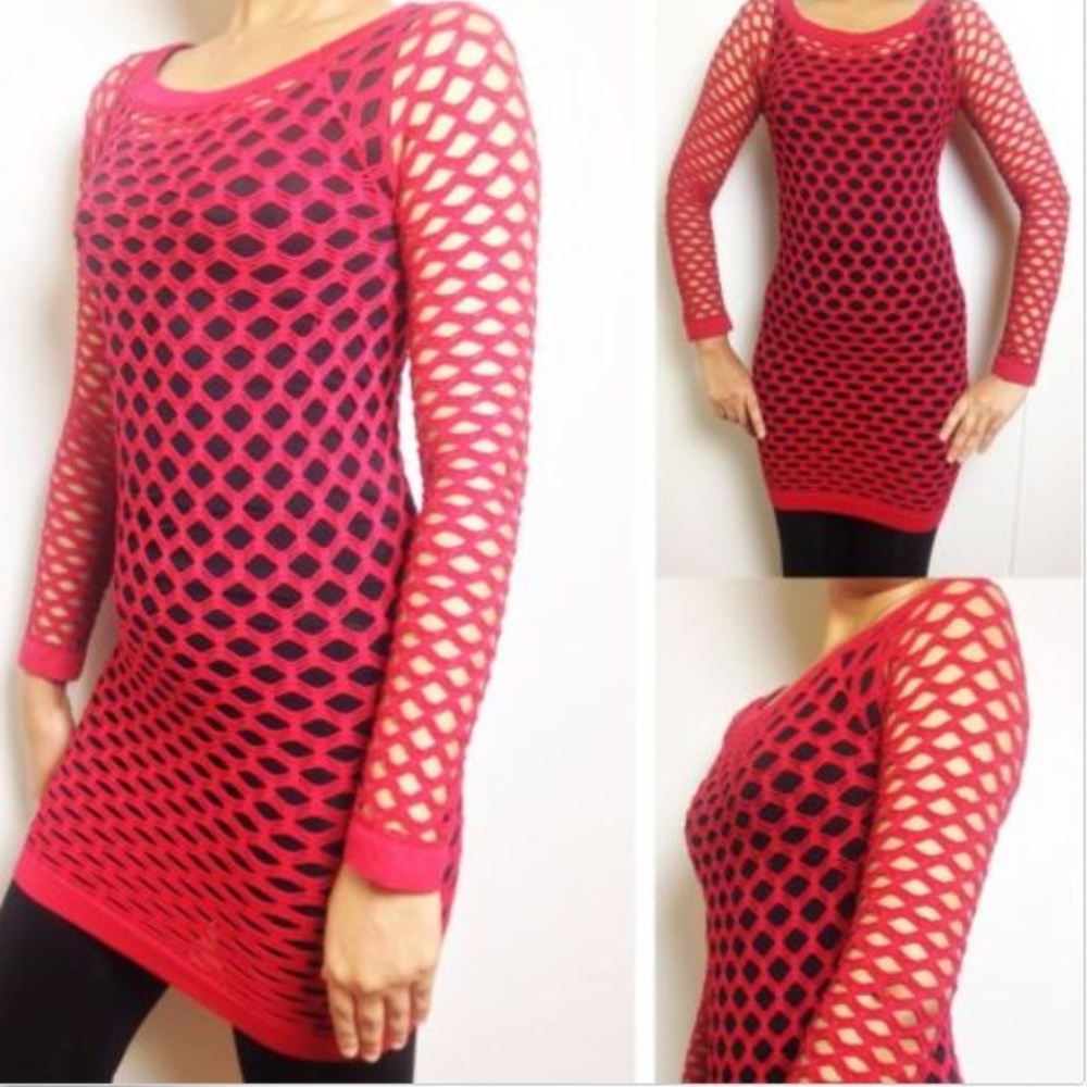LONG SLEEVE MESH TOPS red one size